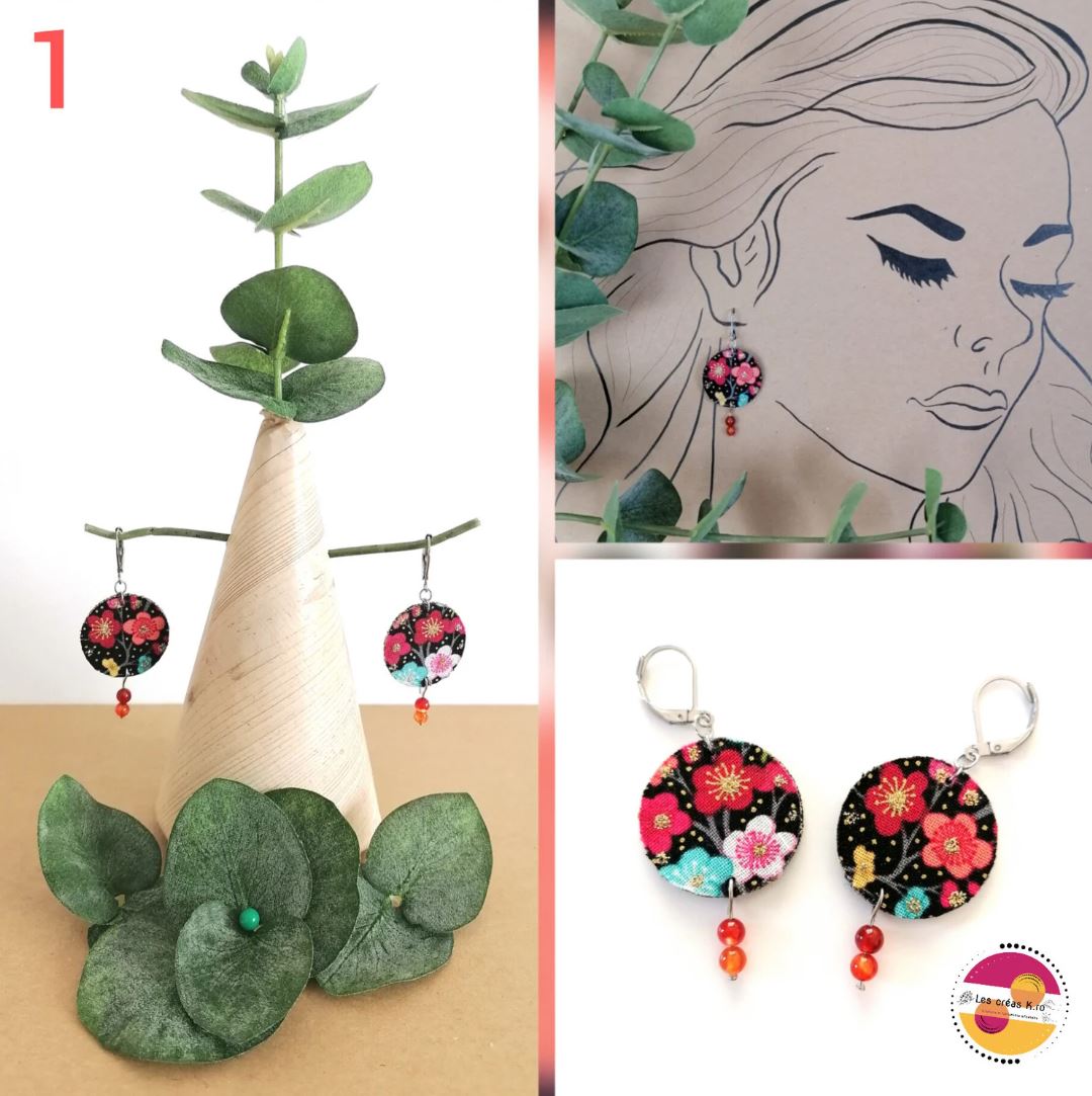 Boucles d’oreilles rondes en tissu - collection SAKURA