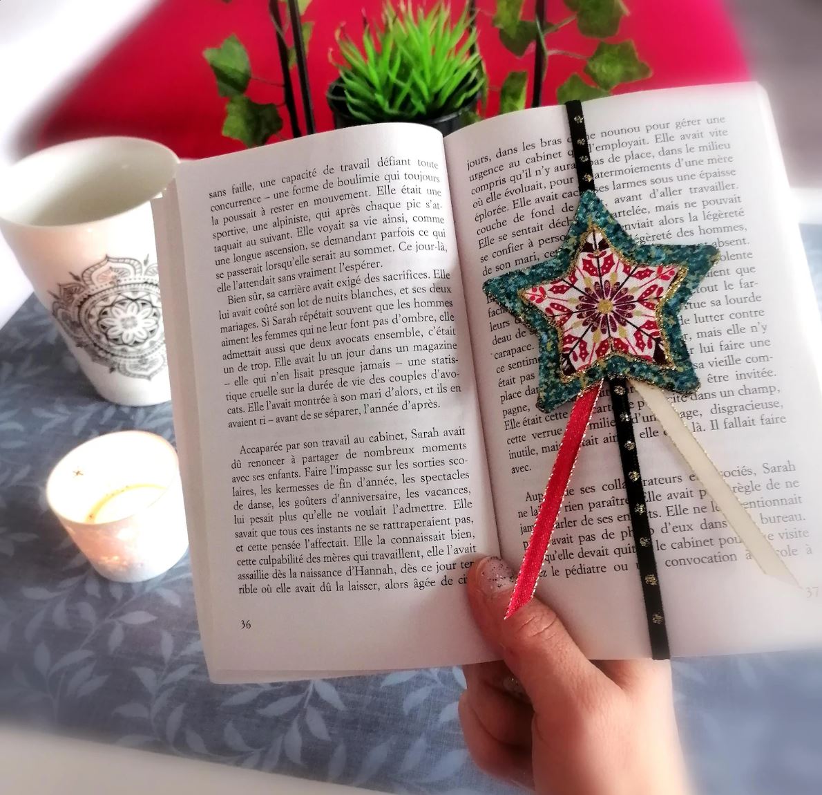 Marque-pages élastique Étoiles de Noël en tissu.