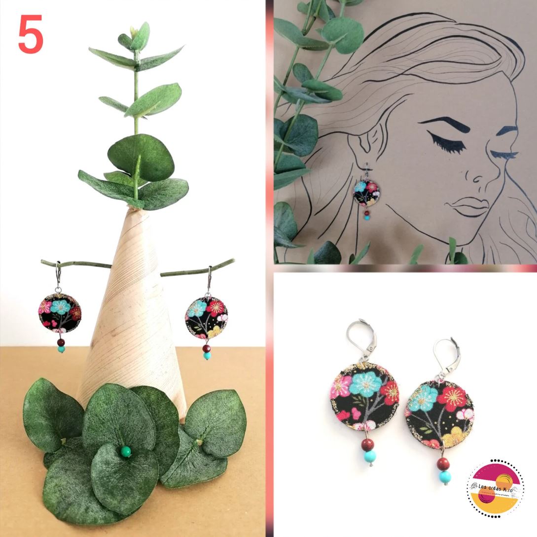 Boucles d’oreilles rondes en tissu - collection SAKURA