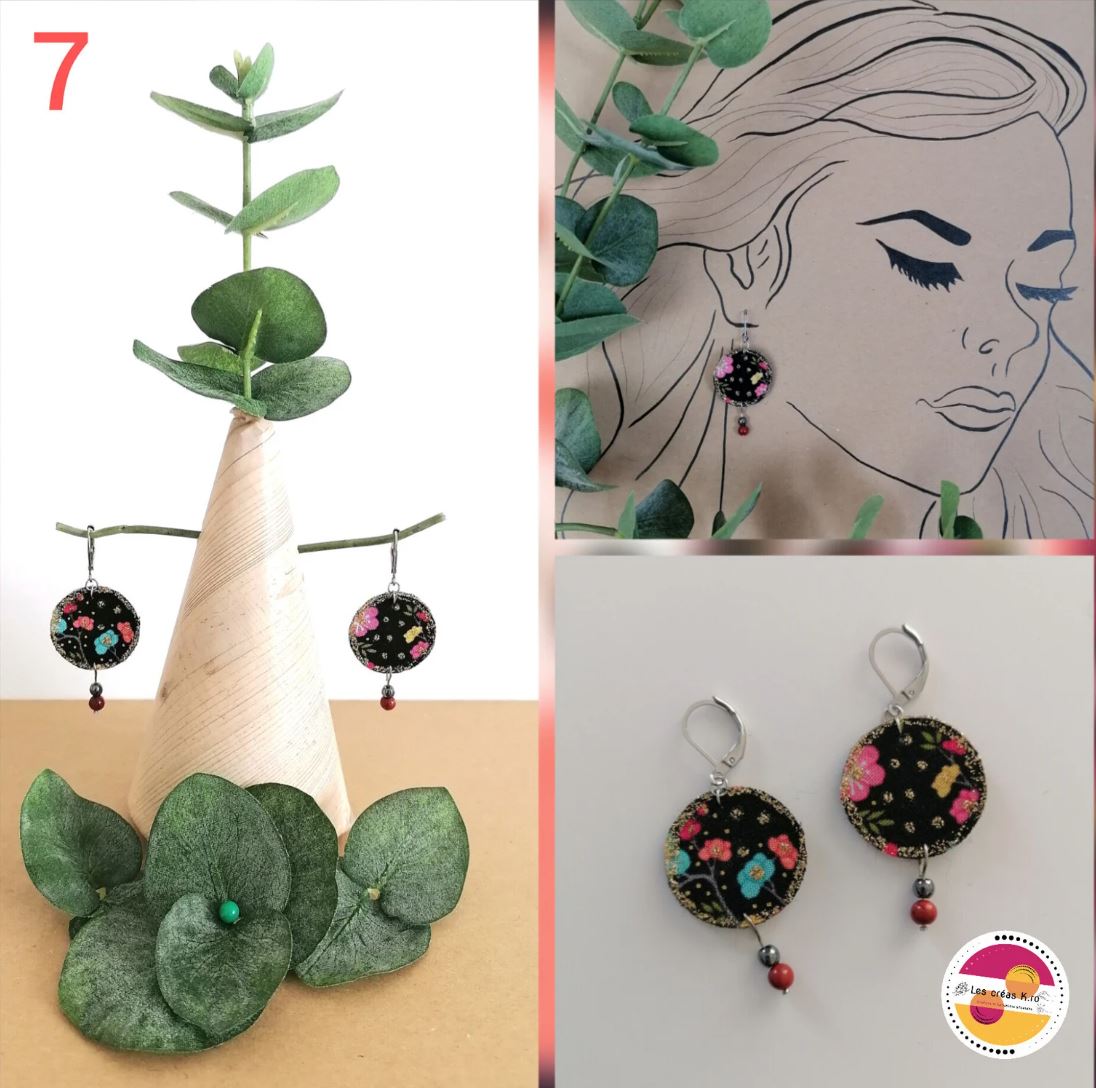 Boucles d’oreilles rondes en tissu - collection SAKURA