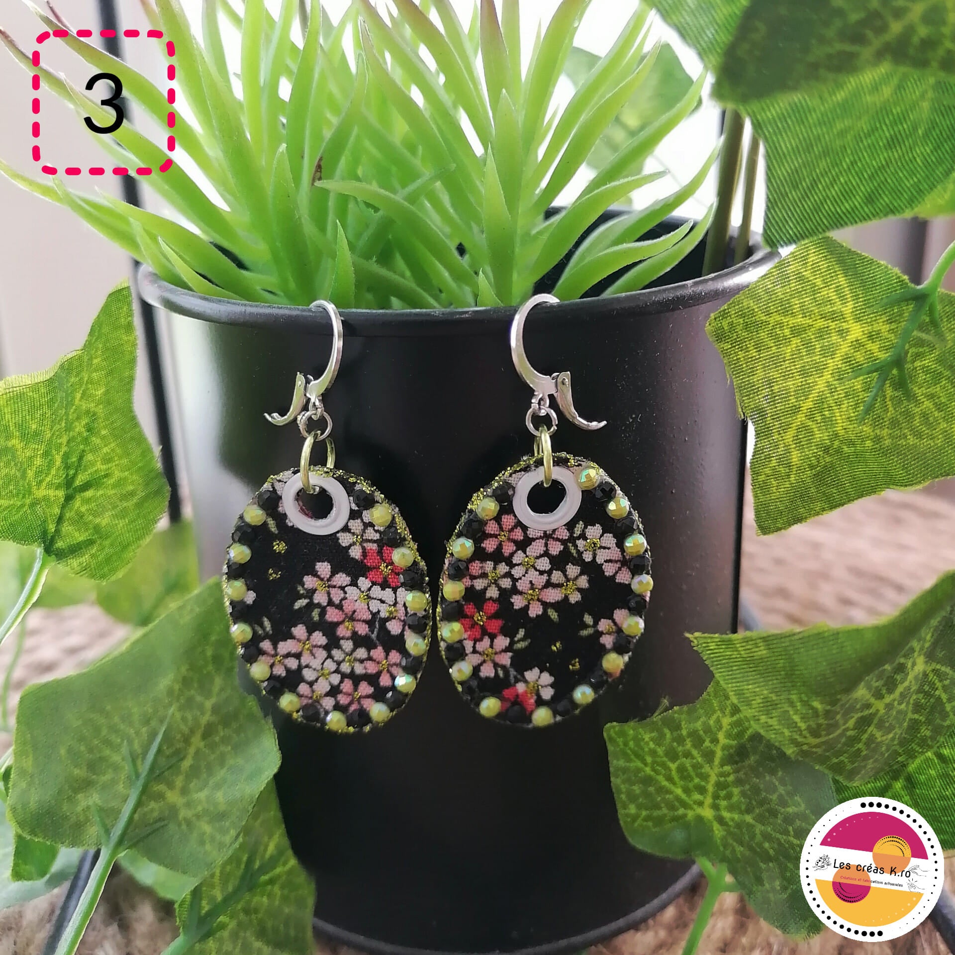 Boucles d’oreilles ovales pendantes en tissu - collection LIBERTY