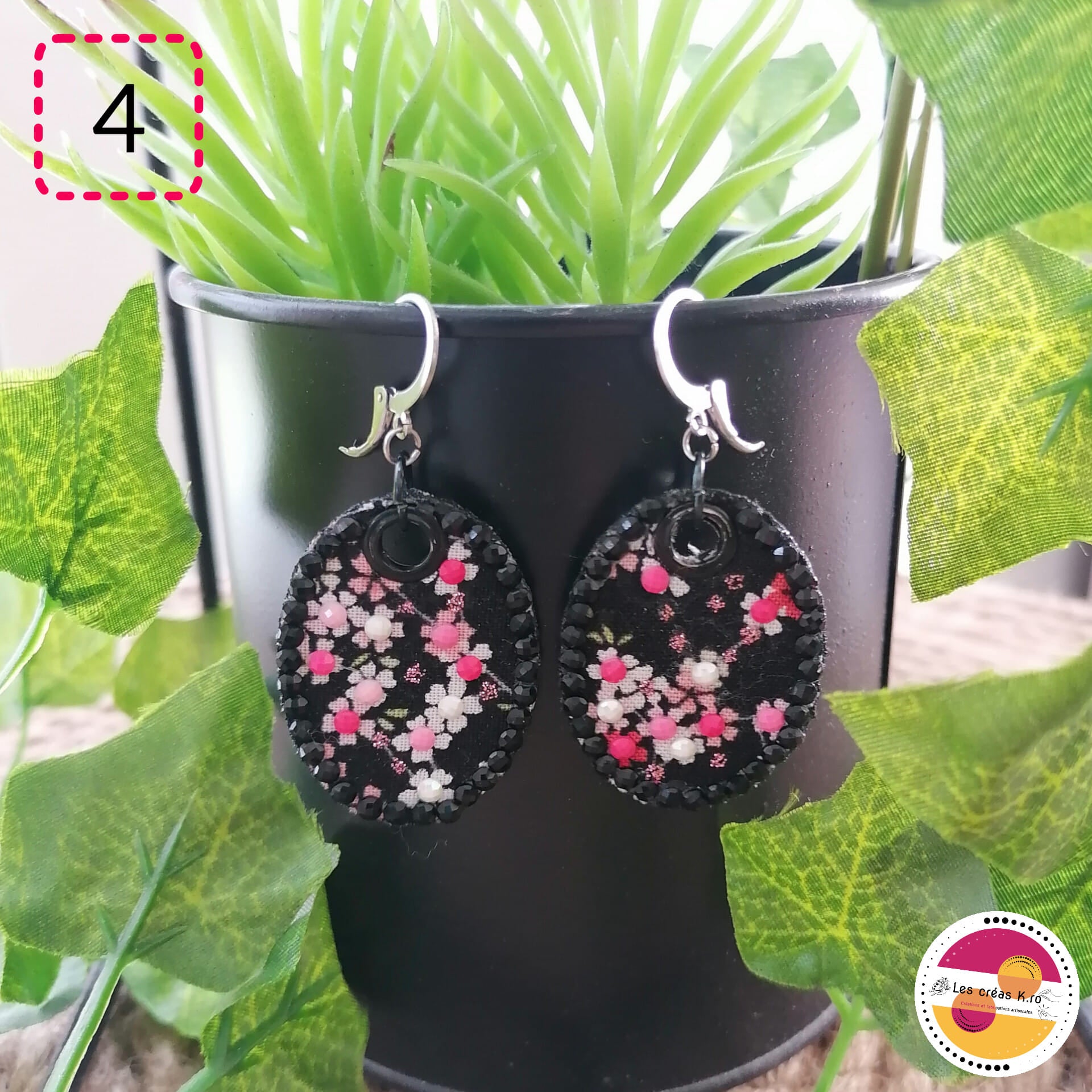 Boucles d’oreilles ovales pendantes en tissu - collection LIBERTY
