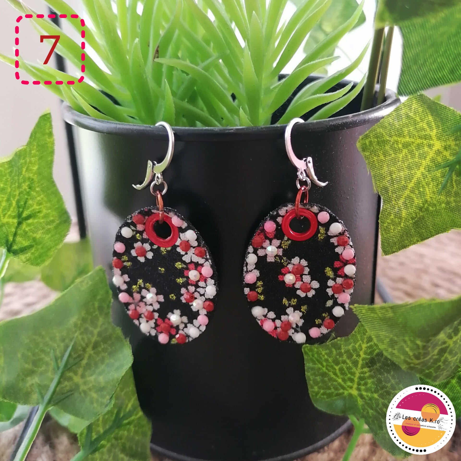 Boucles d’oreilles ovales pendantes en tissu - collection LIBERTY