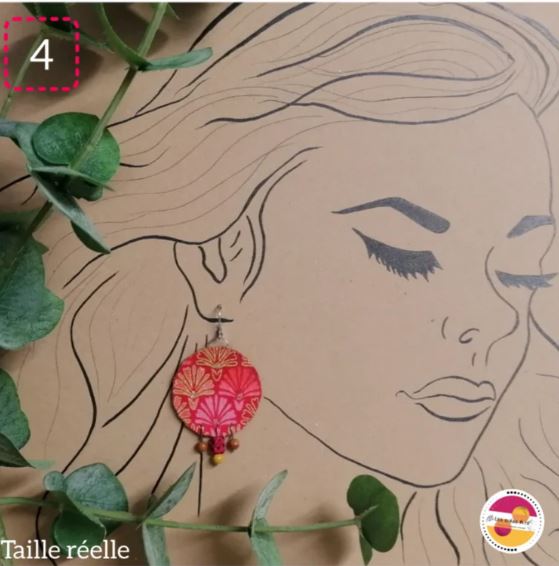 Boucles d’oreilles rondes pendantes en tissu et perles de minéraux - collection RONDO