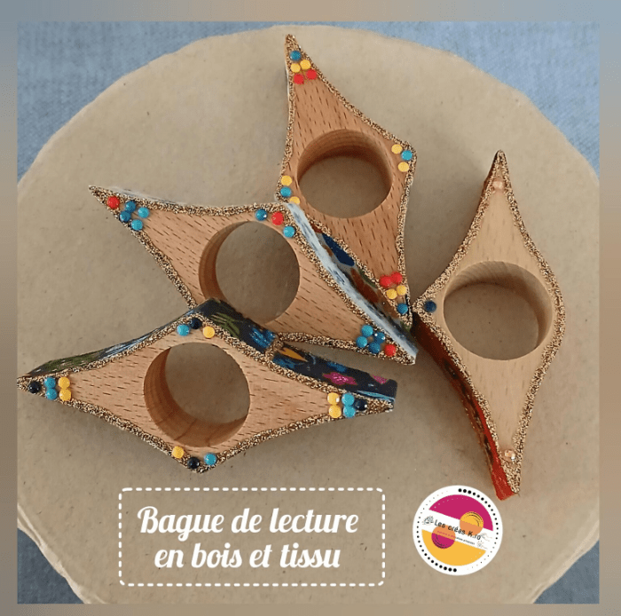 Bagues de lecture en bois et tissu recyclé - CARMANO by Les créas K.ro