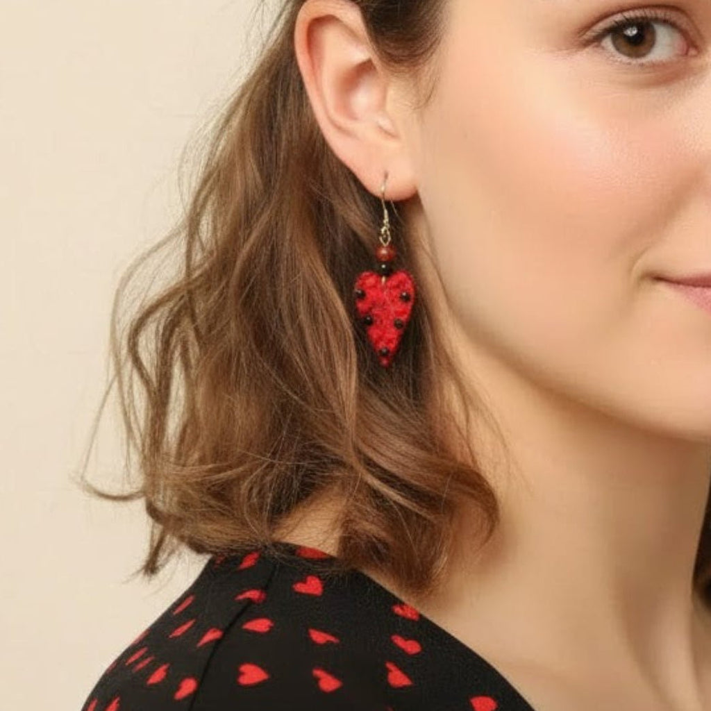 Boucles d’oreilles cœur en tissu recyclé - collection LOVE - CARMANO by Les créas K.ro