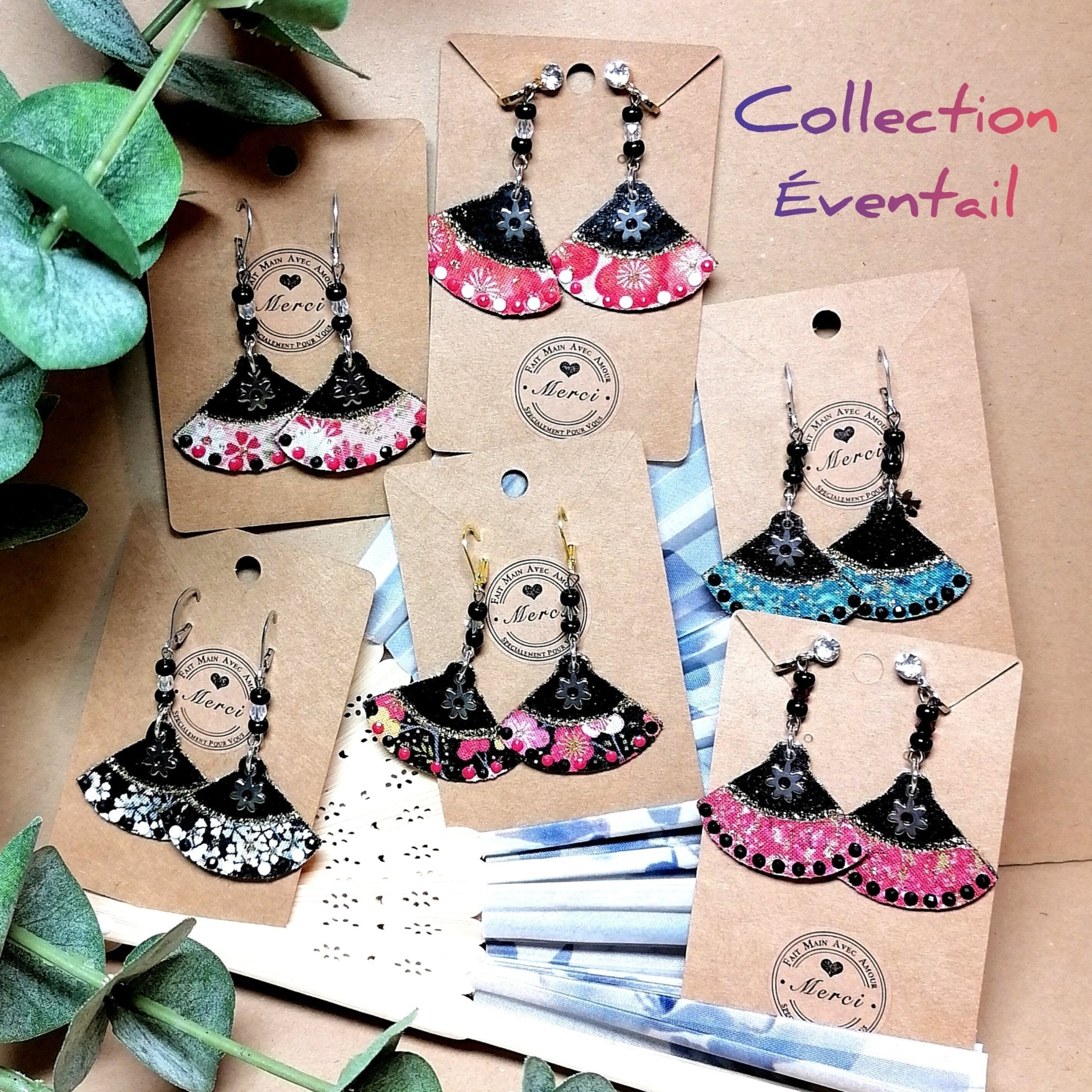 Boucles d’oreilles japonaises en tissu - collection EVENTAIL - CARMANO by Les créas K.ro