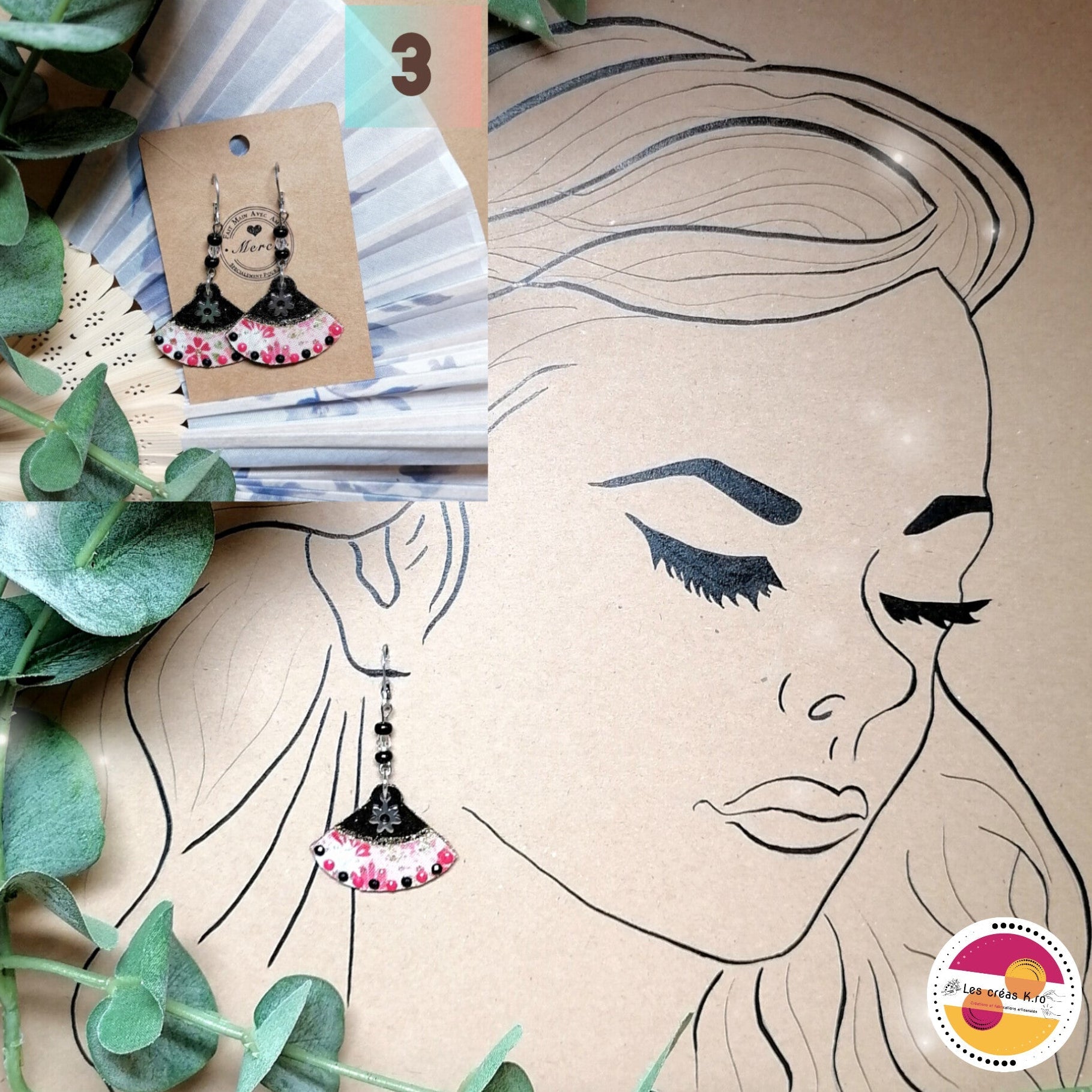 Boucles d’oreilles japonaises en tissu - collection EVENTAIL - CARMANO by Les créas K.ro