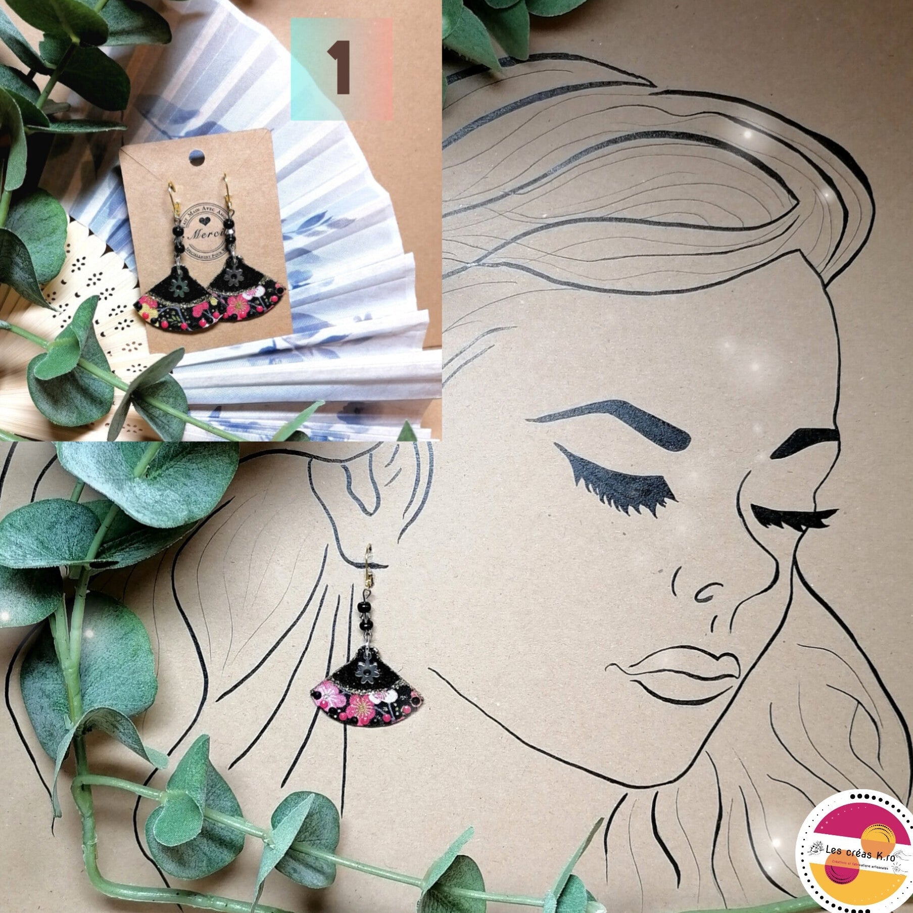 Boucles d’oreilles japonaises en tissu - collection EVENTAIL - CARMANO by Les créas K.ro