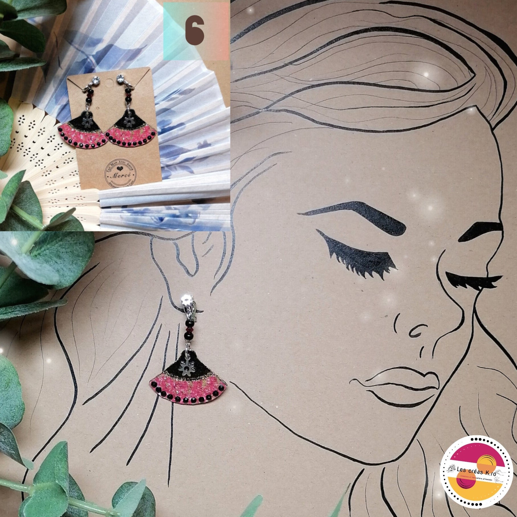 Boucles d’oreilles japonaises en tissu - collection EVENTAIL - CARMANO by Les créas K.ro