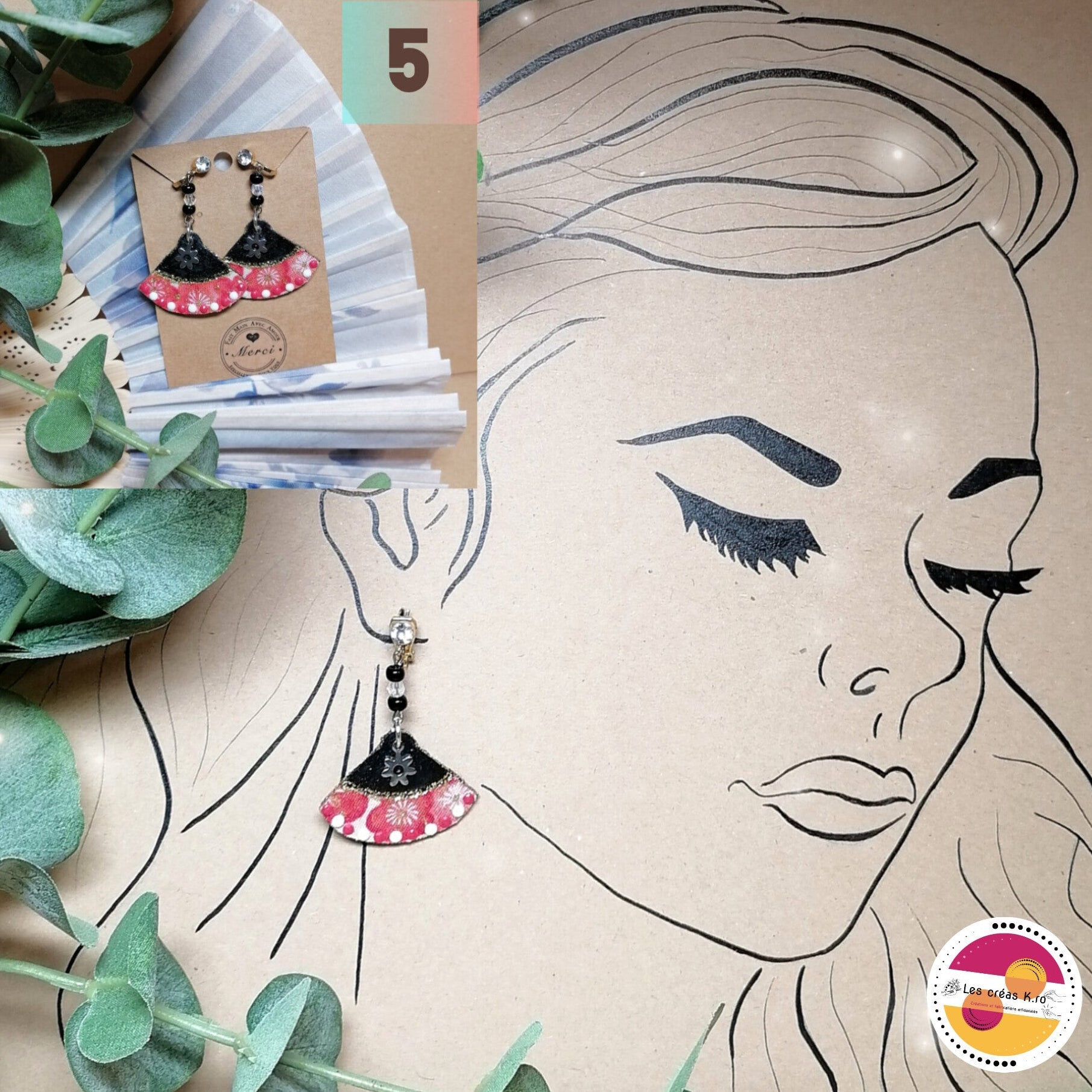 Boucles d’oreilles japonaises en tissu - collection EVENTAIL - CARMANO by Les créas K.ro