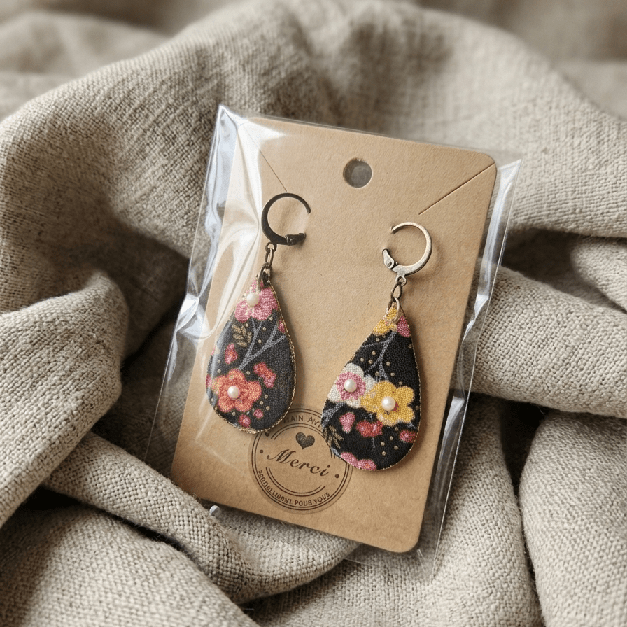Boucles d’oreilles pendantes en tissu - collection GOUTTES - CARMANO by Les créas K.ro