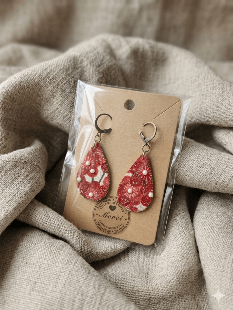 Boucles d’oreilles pendantes en tissu - collection GOUTTES - CARMANO by Les créas K.ro