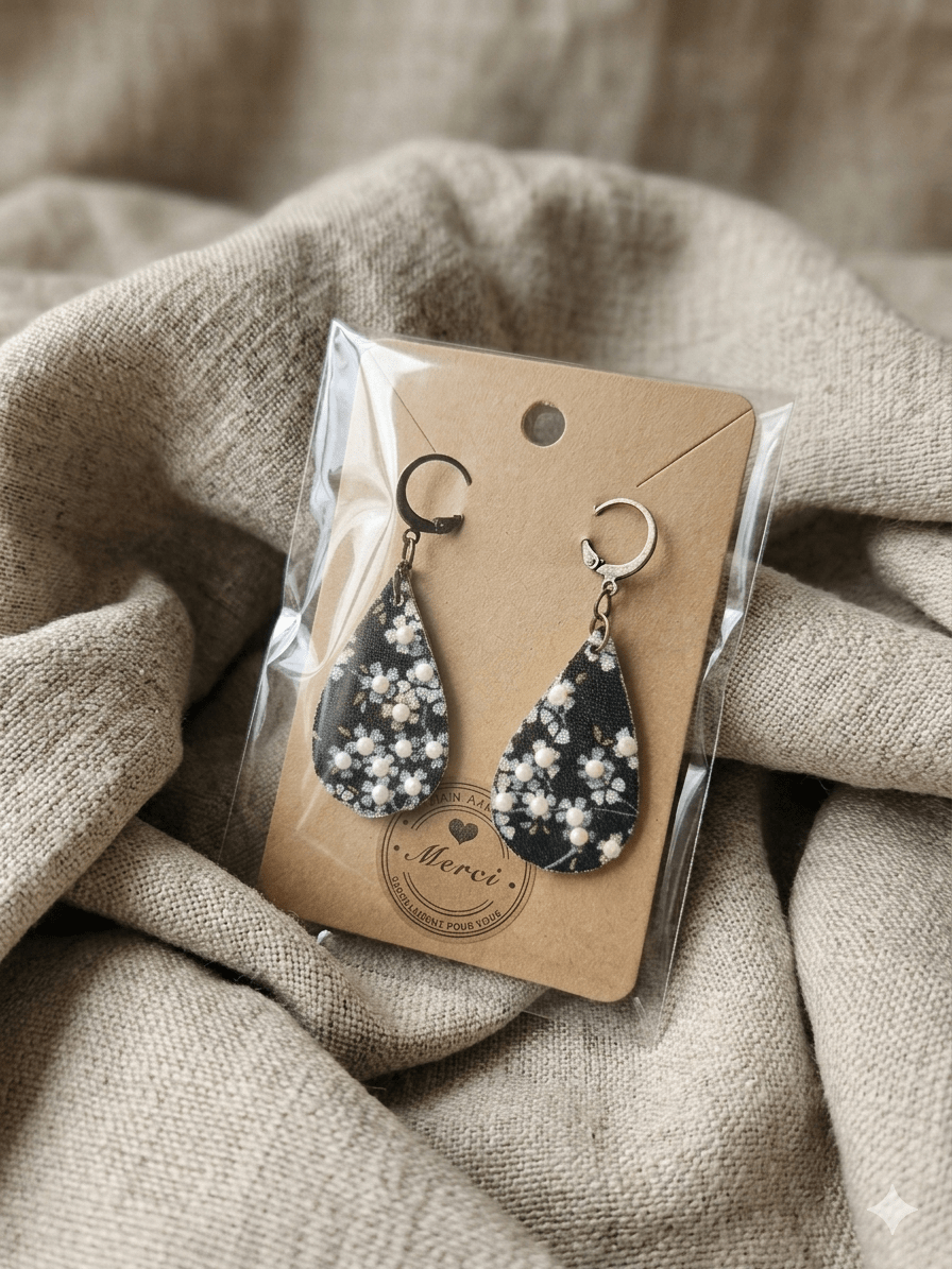 Boucles d’oreilles pendantes en tissu - collection GOUTTES - CARMANO by Les créas K.ro
