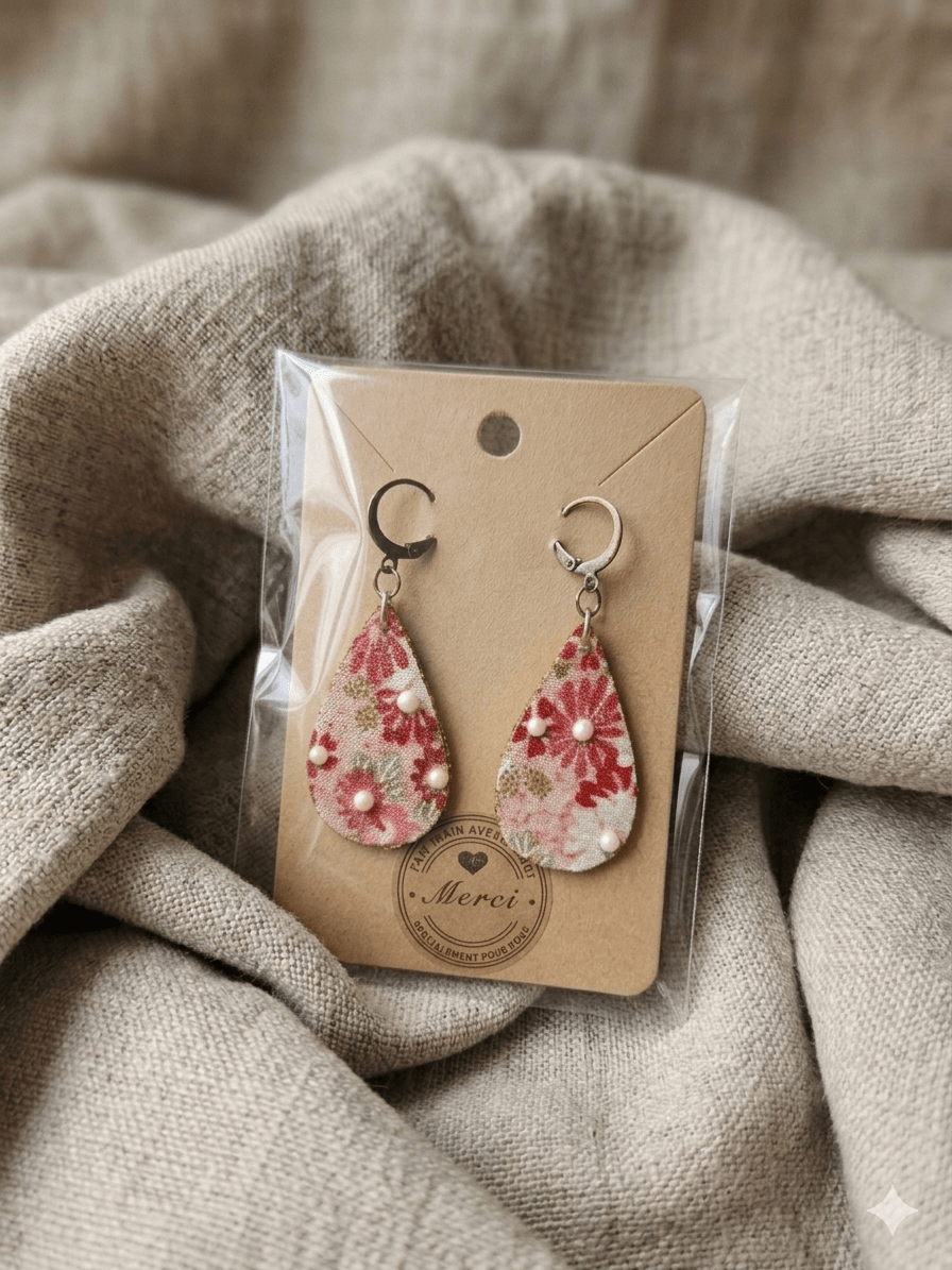Boucles d’oreilles pendantes en tissu - collection GOUTTES - CARMANO by Les créas K.ro