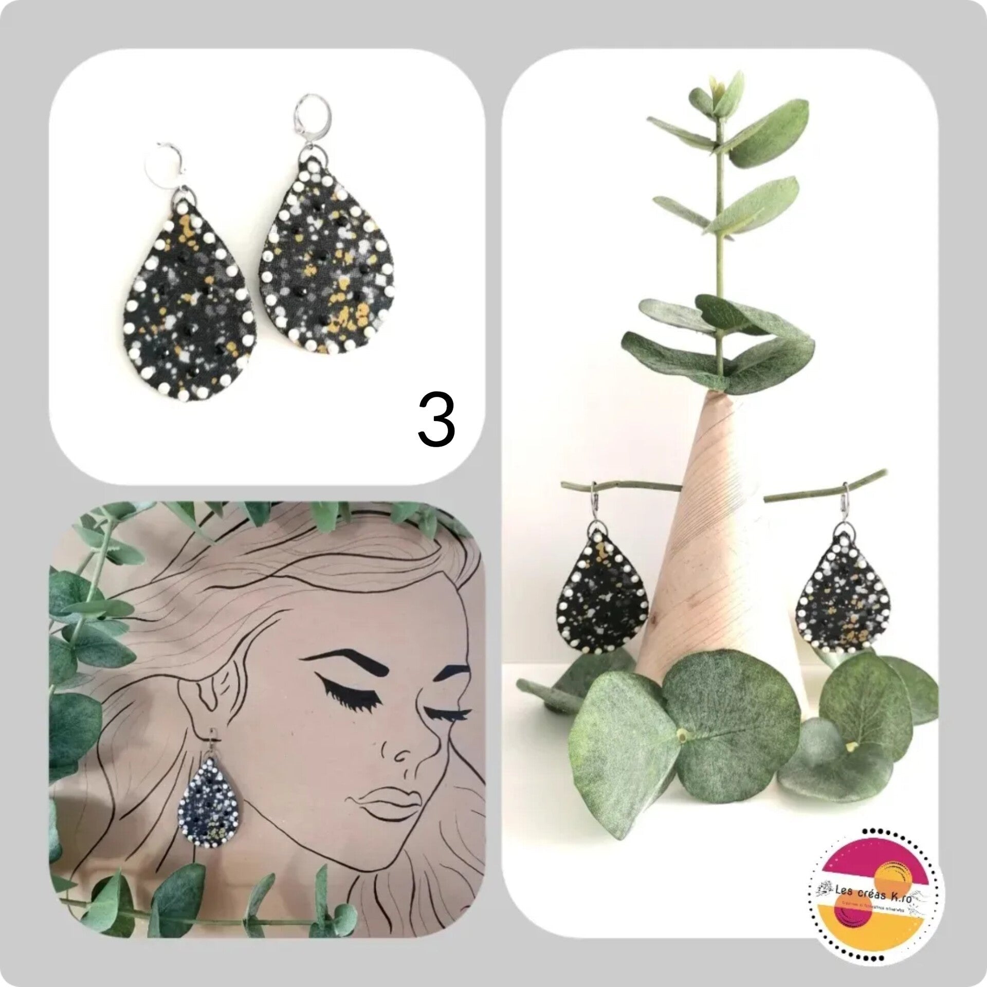 Boucles d’oreilles pendantes en tissu - collection GOUTTES - CARMANO by Les créas K.ro