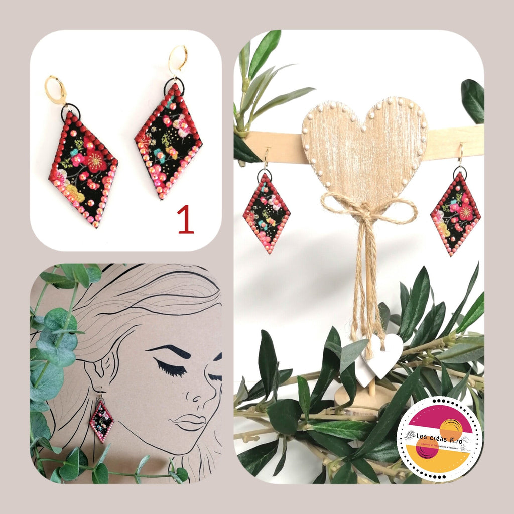 Boucles d’oreilles pendantes en tissu - collection LOSANGE - CARMANO by Les créas K.ro