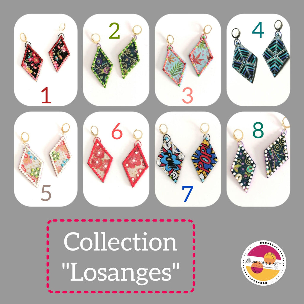 Boucles d’oreilles pendantes en tissu - collection LOSANGE - CARMANO by Les créas K.ro