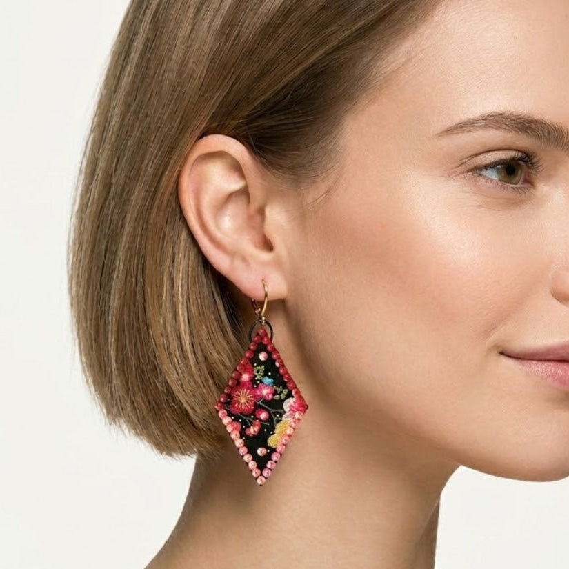Boucles d’oreilles pendantes en tissu - collection LOSANGE - CARMANO by Les créas K.ro