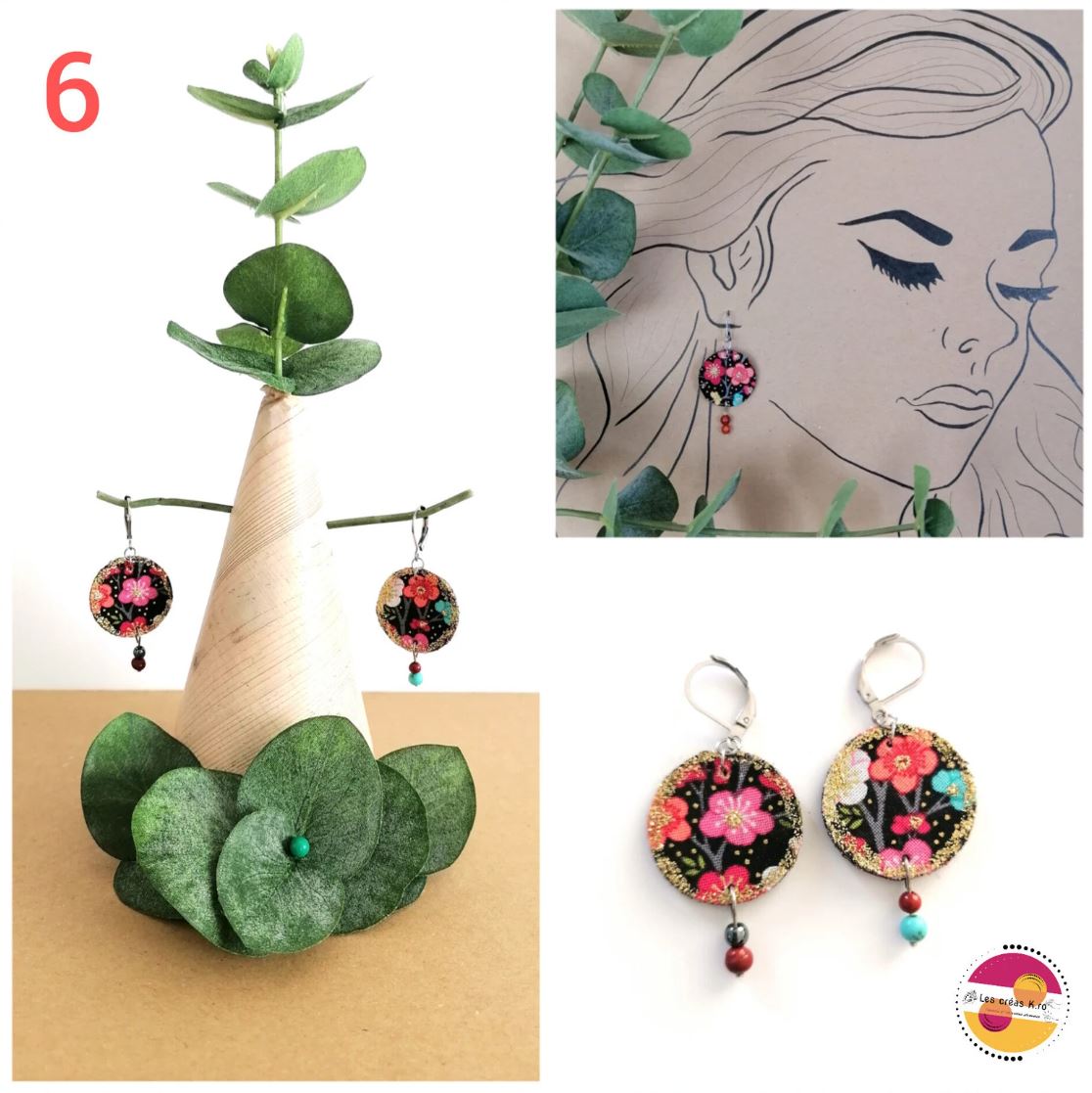 Boucles d’oreilles rondes en tissu - collection SAKURA - CARMANO by Les créas K.ro