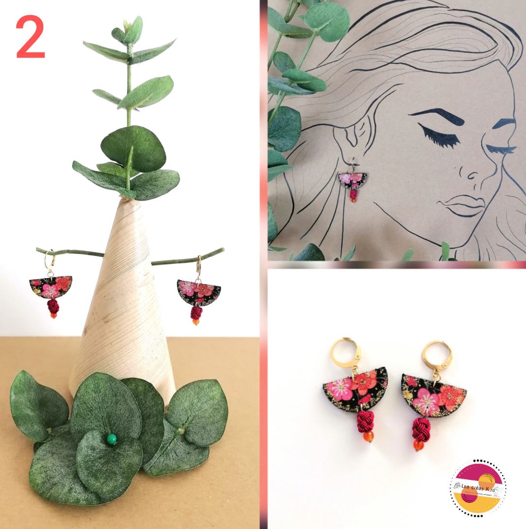 Boucles d’oreilles rondes en tissu - collection SAKURA - CARMANO by Les créas K.ro