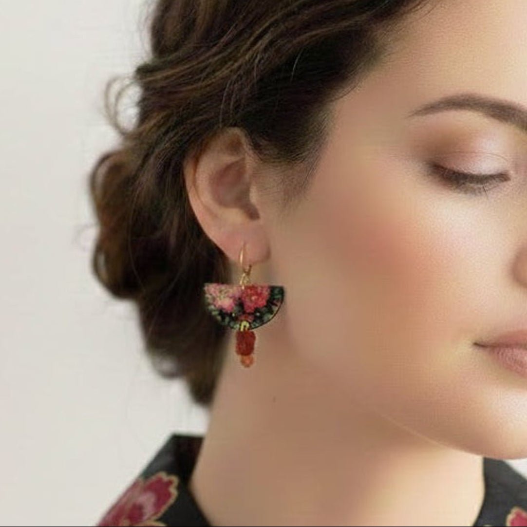 Boucles d’oreilles rondes en tissu - collection SAKURA - CARMANO by Les créas K.ro