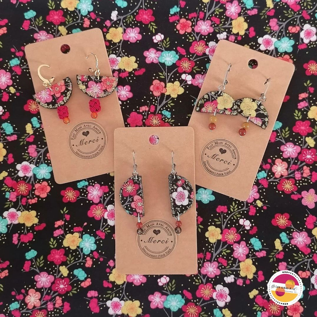 Boucles d’oreilles rondes en tissu - collection SAKURA - CARMANO by Les créas K.ro