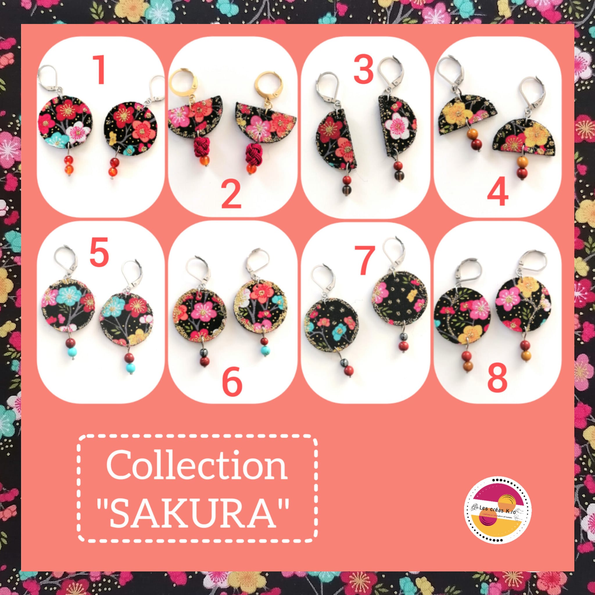 Boucles d’oreilles rondes en tissu - collection SAKURA - CARMANO by Les créas K.ro
