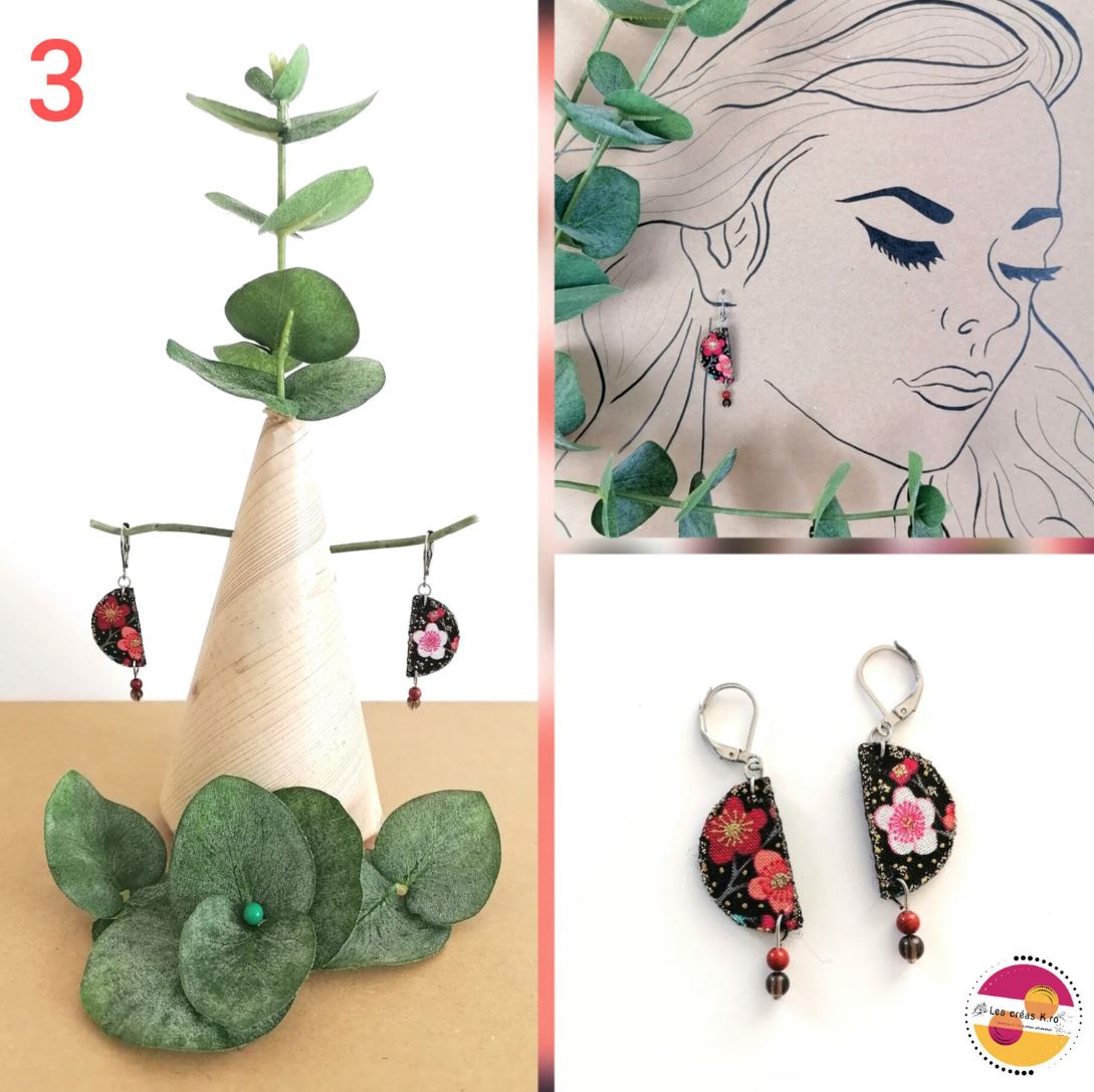 Boucles d’oreilles rondes en tissu - collection SAKURA - CARMANO by Les créas K.ro