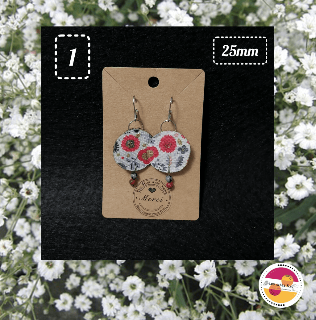 Boucles d’oreilles rondes en tissu recyclé - collection FLORA - CARMANO by Les créas K.ro