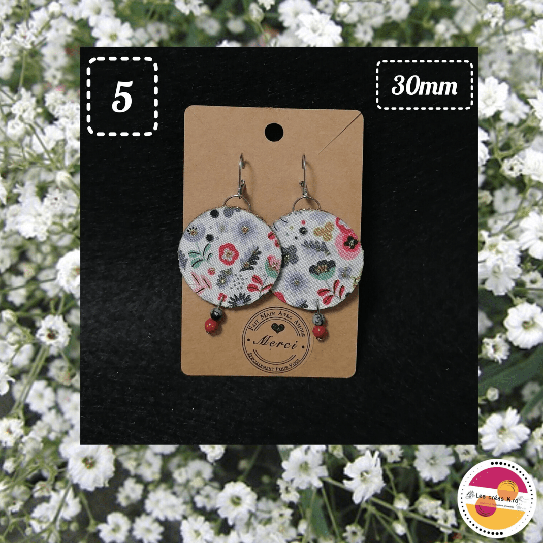 Boucles d’oreilles rondes en tissu recyclé - collection FLORA - CARMANO by Les créas K.ro
