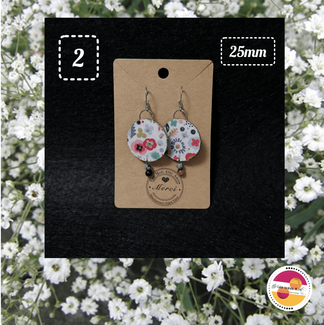 Boucles d’oreilles rondes en tissu recyclé - collection FLORA - CARMANO by Les créas K.ro