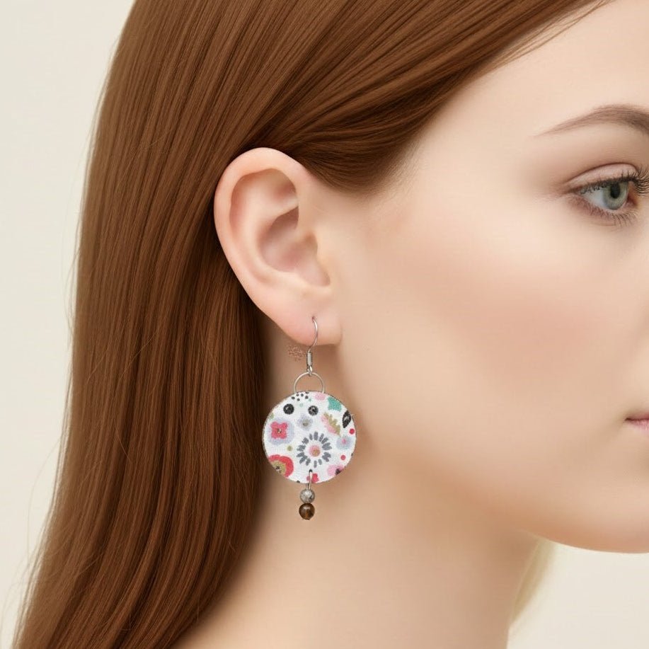 Boucles d’oreilles rondes en tissu recyclé - collection FLORA - CARMANO by Les créas K.ro