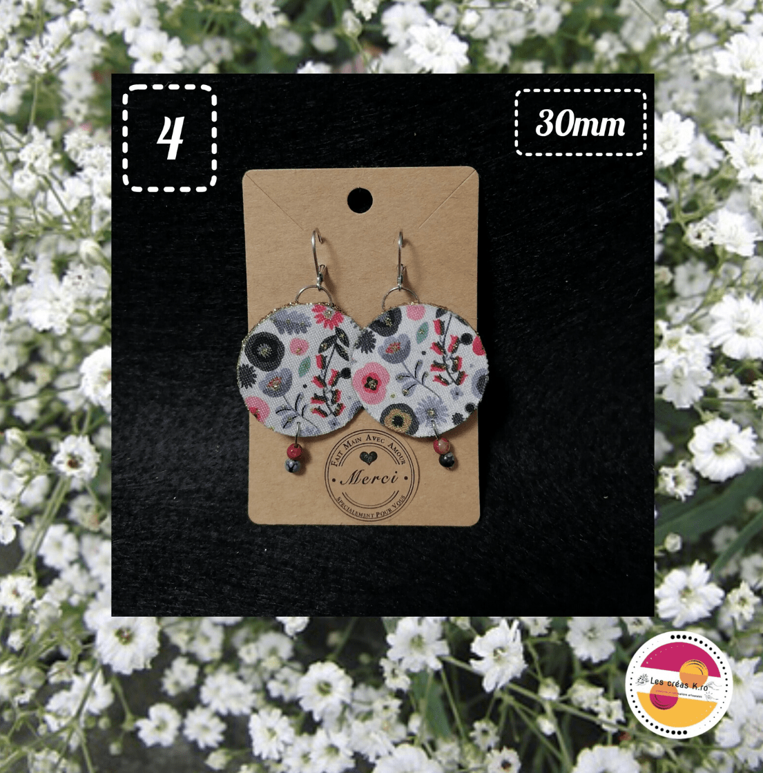 Boucles d’oreilles rondes en tissu recyclé - collection FLORA - CARMANO by Les créas K.ro