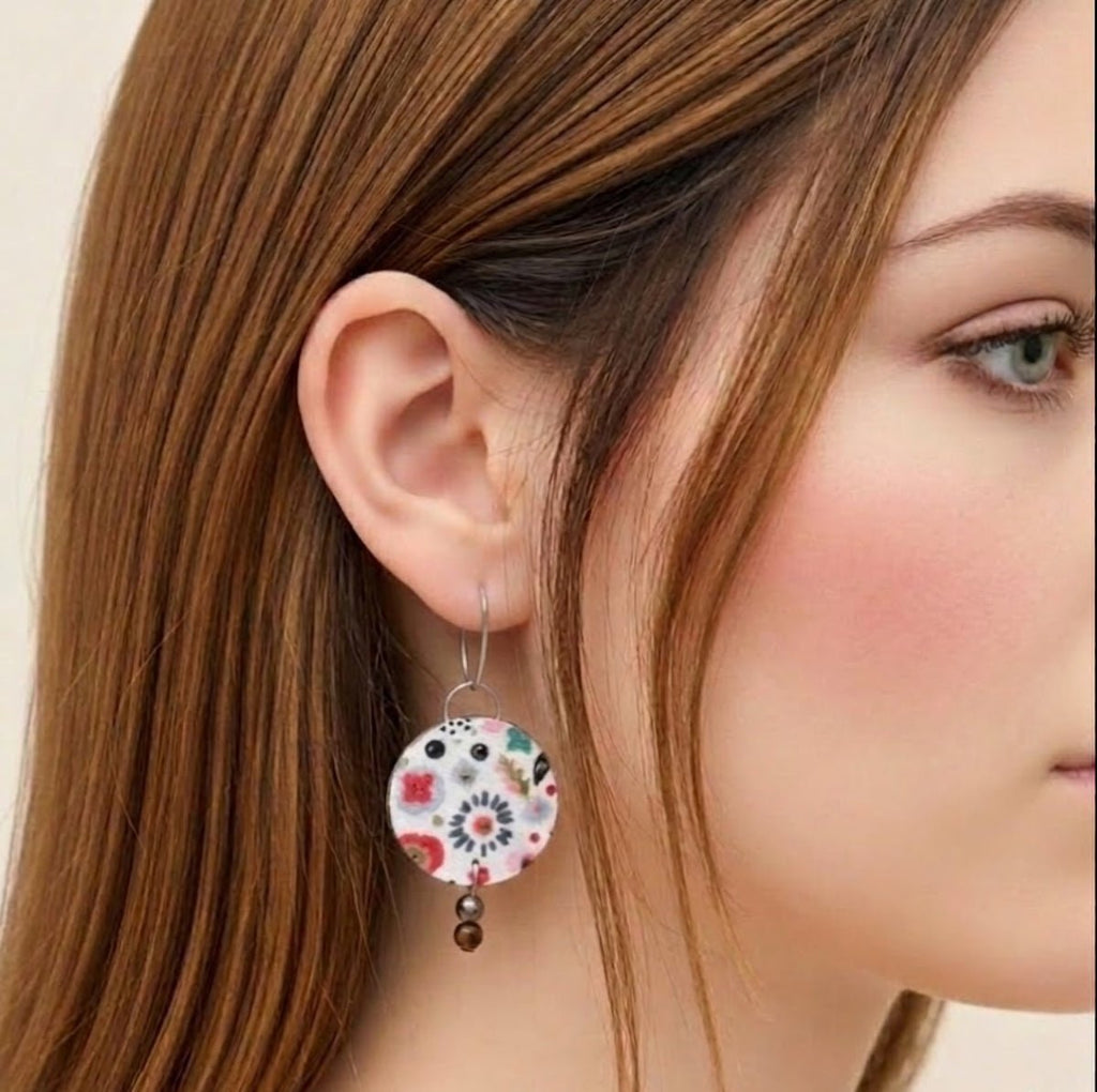 Boucles d’oreilles rondes en tissu recyclé - collection FLORA - CARMANO by Les créas K.ro