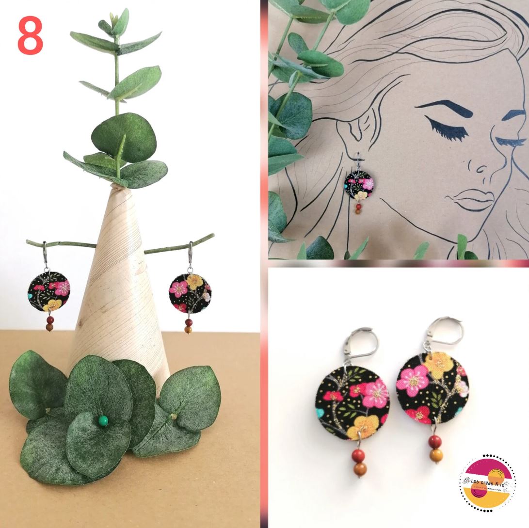 Boucles d’oreilles rondes en tissu recyclé - collection SAKURA - CARMANO by Les créas K.ro