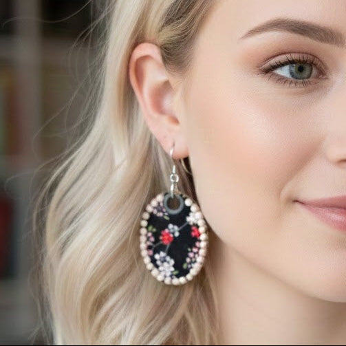 Boucles d’oreilles ovales pendantes en tissu - collection LIBERTY