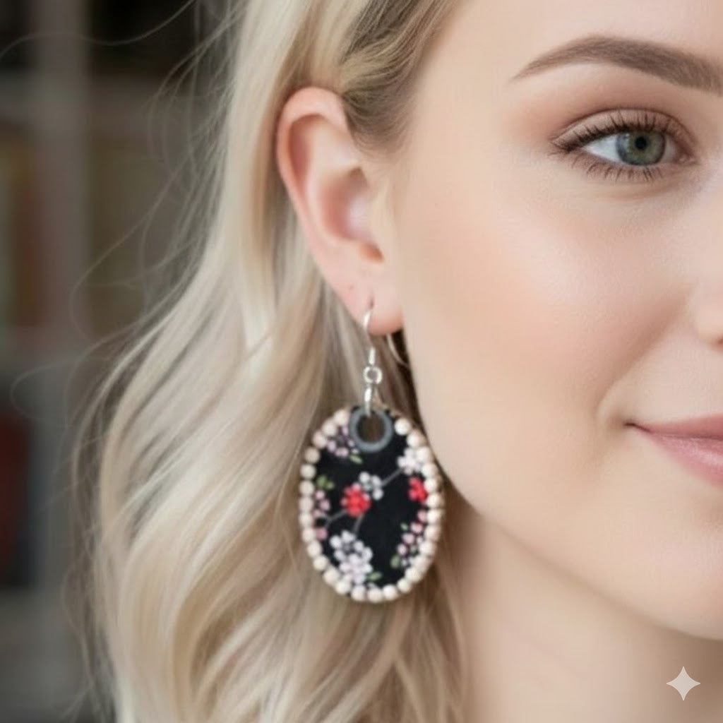 Boucles d’oreilles ovales pendantes en tissu - collection LIBERTY