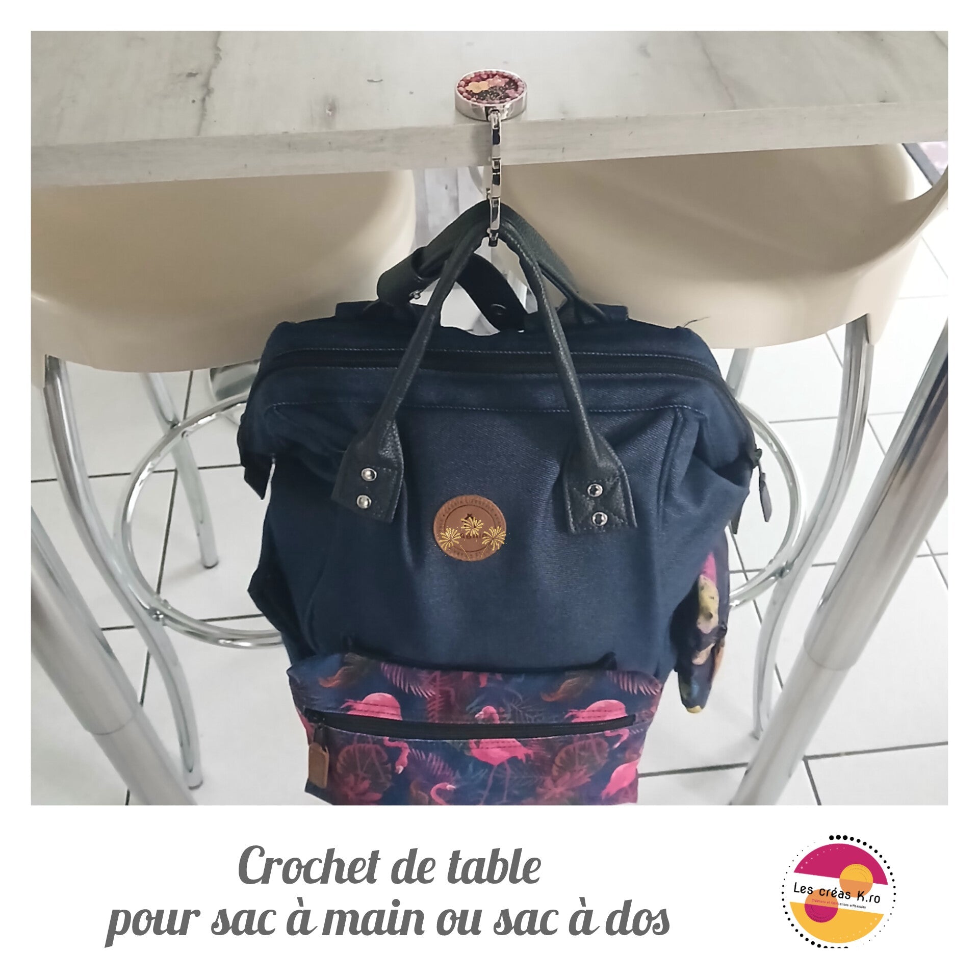 Crochet de table pour sac à main ou sac à dos pliable en tissu et métal - CARMANO by Les créas K.ro