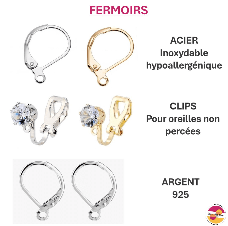 Fermoirs dormeuses et clips pour boucles d'oreilles - acier inoxydable hypoallergénique argenté et doré, clips strass pour oreilles non percées, fermoirs argent 925