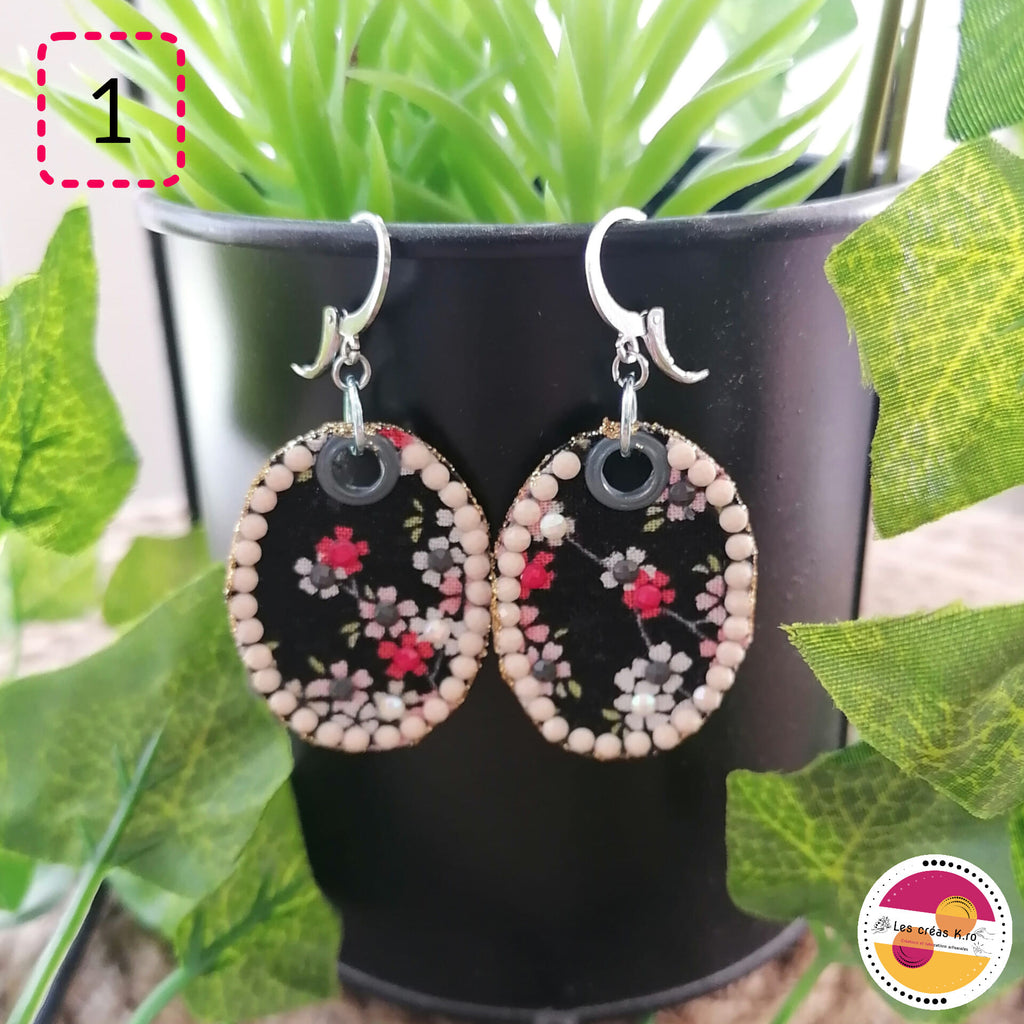 Boucles d’oreilles ovales pendantes en tissu - collection LIBERTY