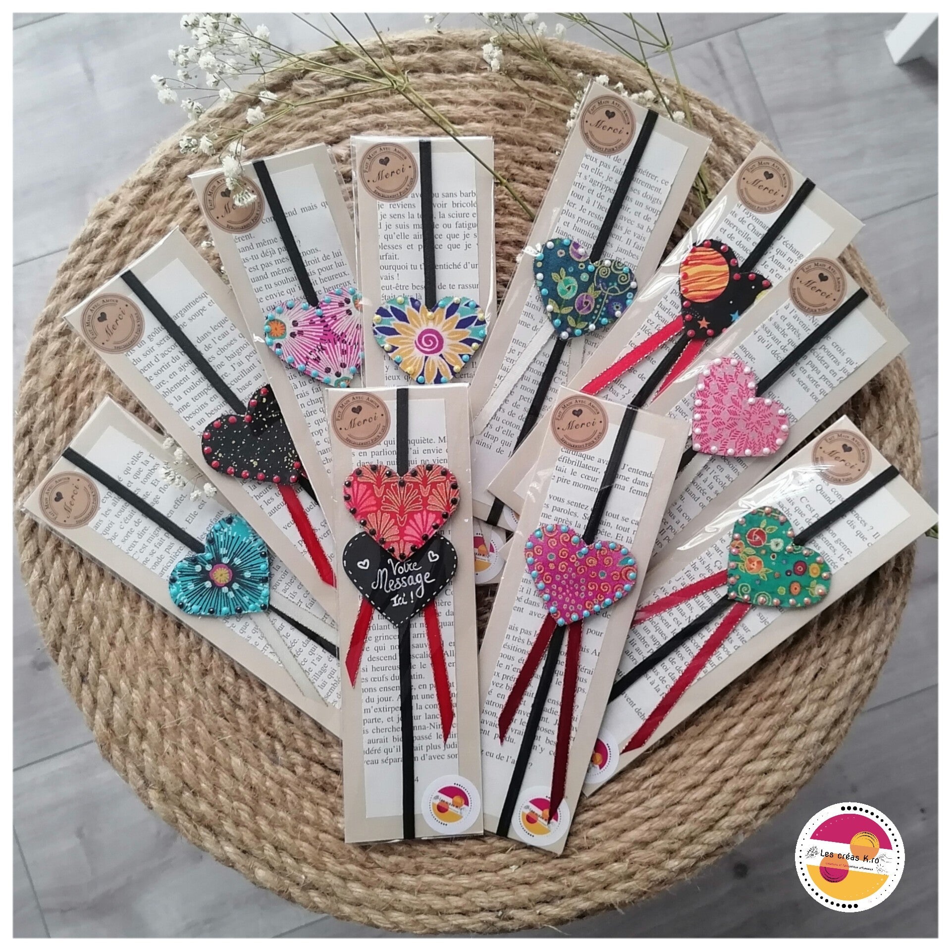 Marque - pages élastique Cœur en tissu. - CARMANO by Les créas K.ro