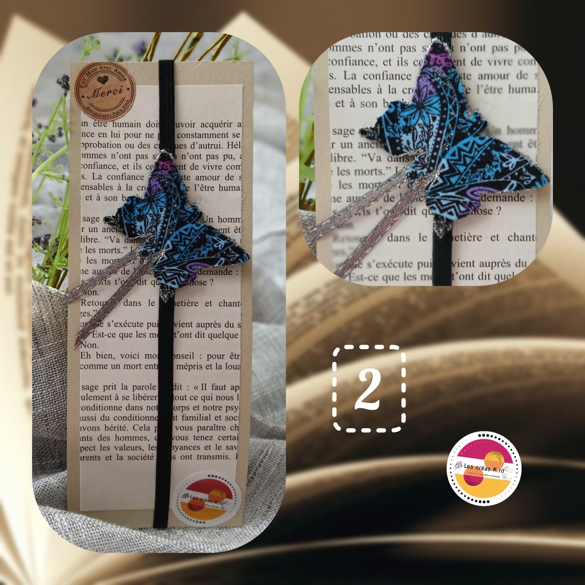 Marque - pages élastique Papillons en tissu. - CARMANO by Les créas K.ro
