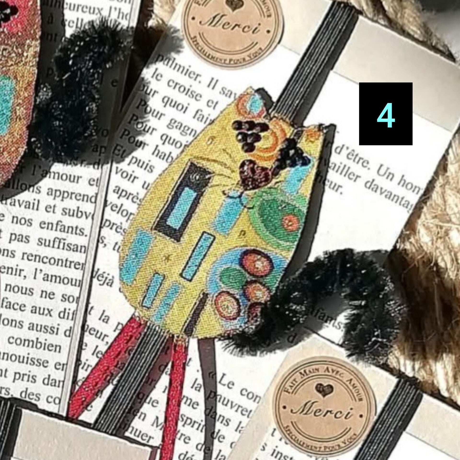 Marque - pages, signet élastique CHAT en tissu recyclé - CARMANO by Les créas K.ro