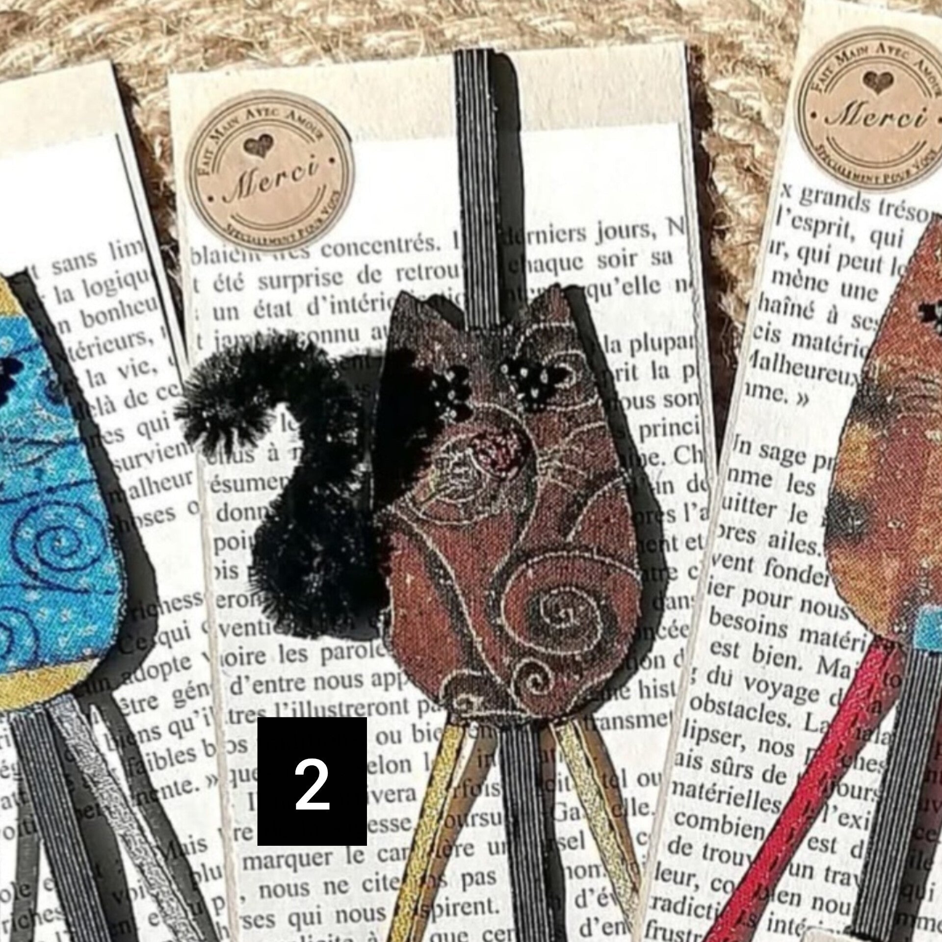 Marque - pages, signet élastique CHAT en tissu recyclé - CARMANO by Les créas K.ro