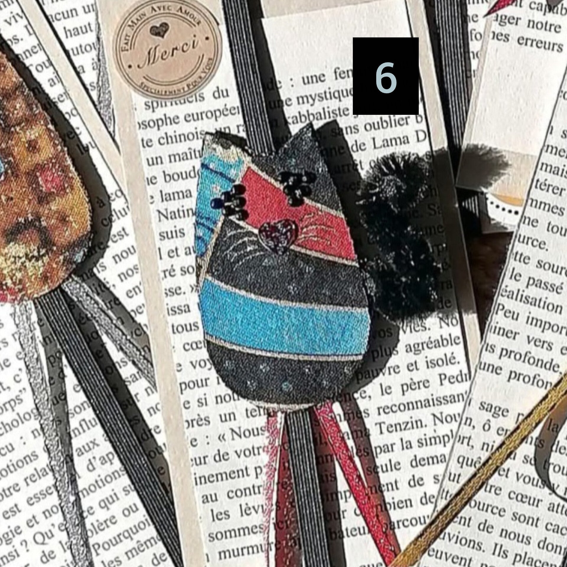 Marque - pages, signet élastique CHAT en tissu recyclé - CARMANO by Les créas K.ro