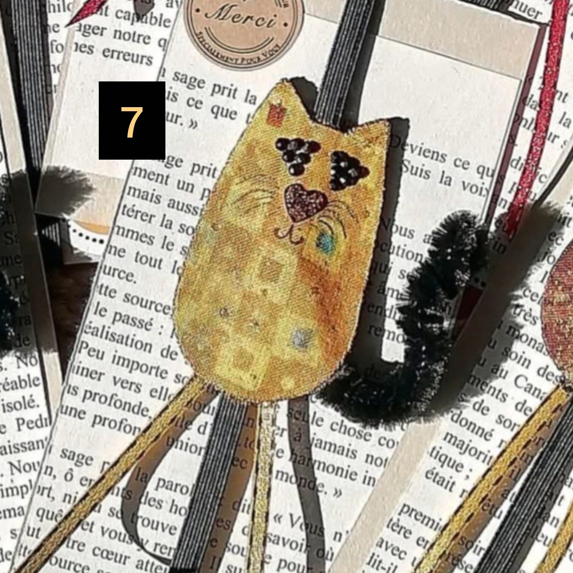Marque - pages, signet élastique CHAT en tissu recyclé - CARMANO by Les créas K.ro