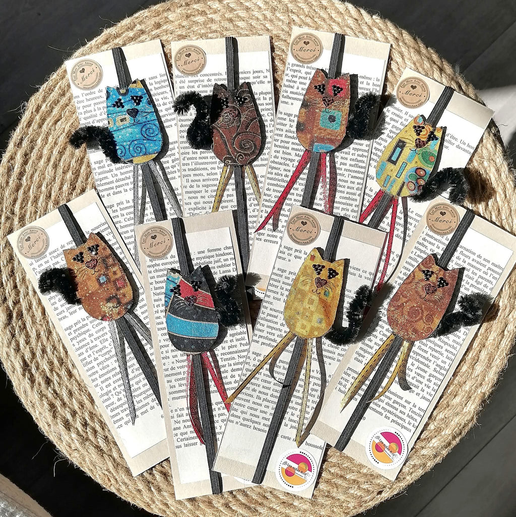 Marque - pages, signet élastique CHAT en tissu recyclé - CARMANO by Les créas K.ro