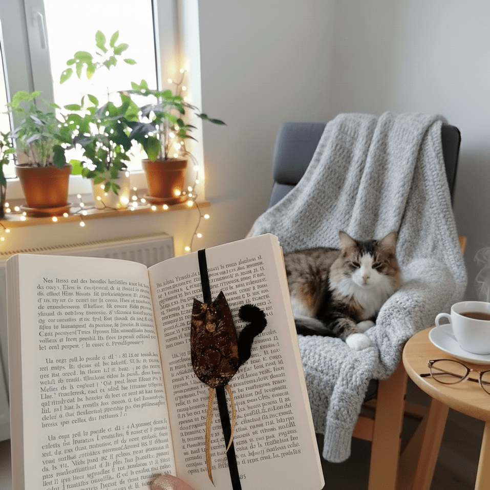 Marque - pages, signet élastique CHAT en tissu recyclé - CARMANO by Les créas K.ro