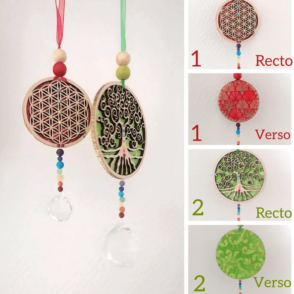 Mobile Feng - shui - Sun catcher 7 Chakras arbre ou fleur de vie - CARMANO by Les créas K.ro